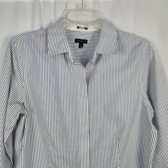 Talbots Wrinkle Resistant Blouse Women's Size 10 Blue & White Stripes 3/4 Sleeve - Picture 2 of 12